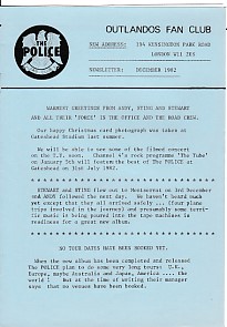 Outlandos Fan Club Newsletter Dec 1982