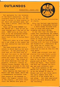 Outlandos Fan Club Newsletter March 1981
