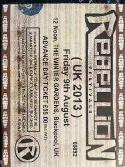 Rebellion Festival Ticket For 2013